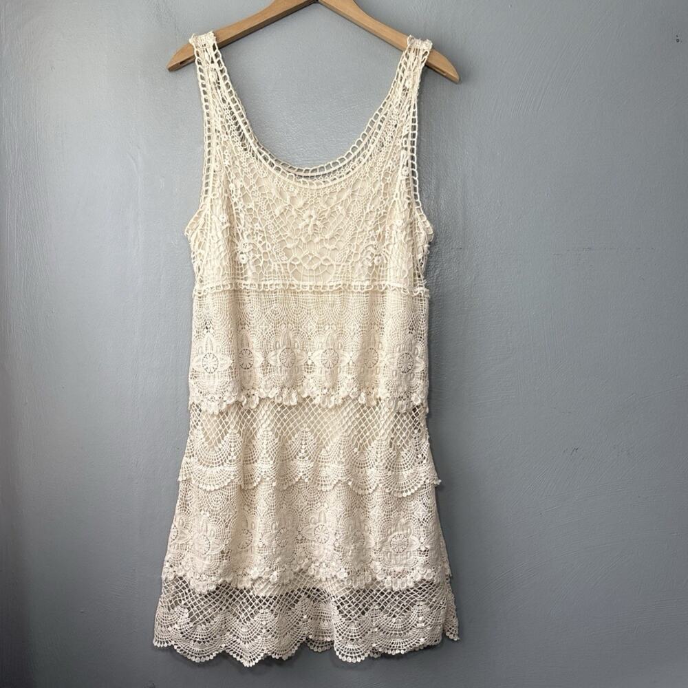 AEO American Eagle Dress Size Medium Cream Crochet Lace Boho Romantic Hippie